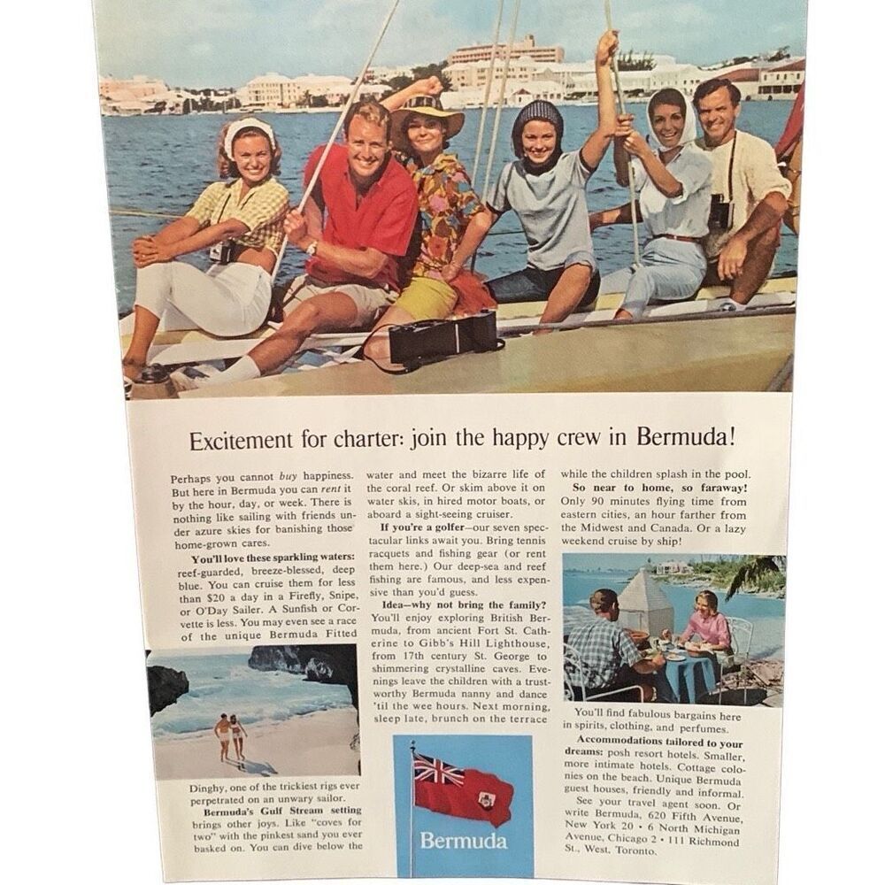 Vintage 1965 Bermuda Excitement for Charter Ad Advertisement